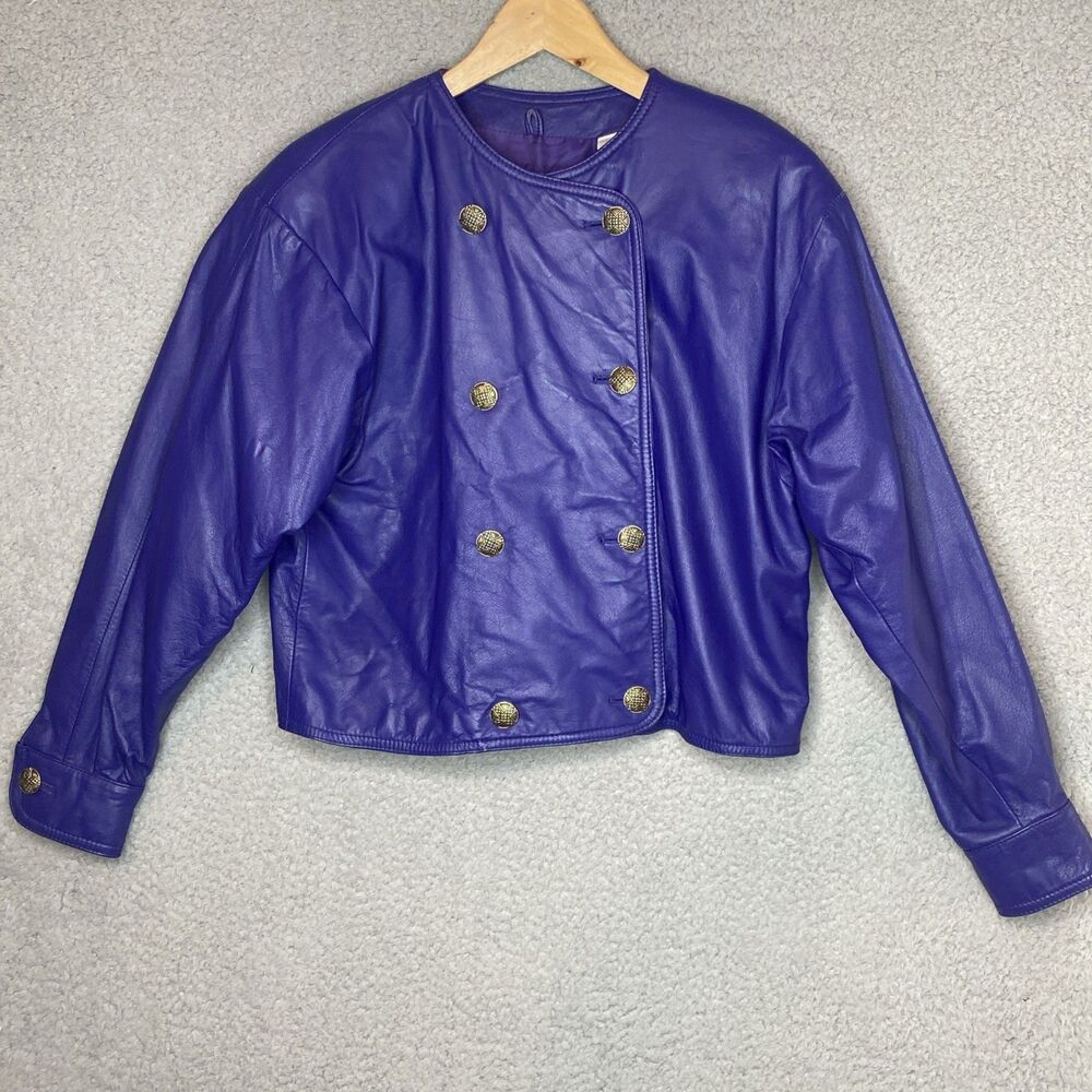 VTG Lord & Taylor Leather Old Money Double Breasted Jacket Purple Size 12 Large
